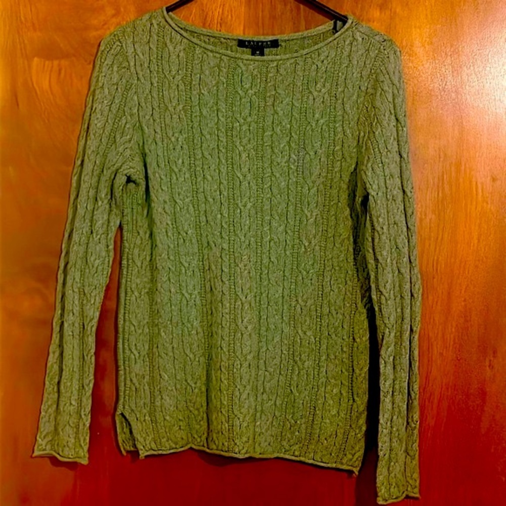 Lauren Ralph Lauren Green Cable Knit scooped Neck  Sweater - Size M